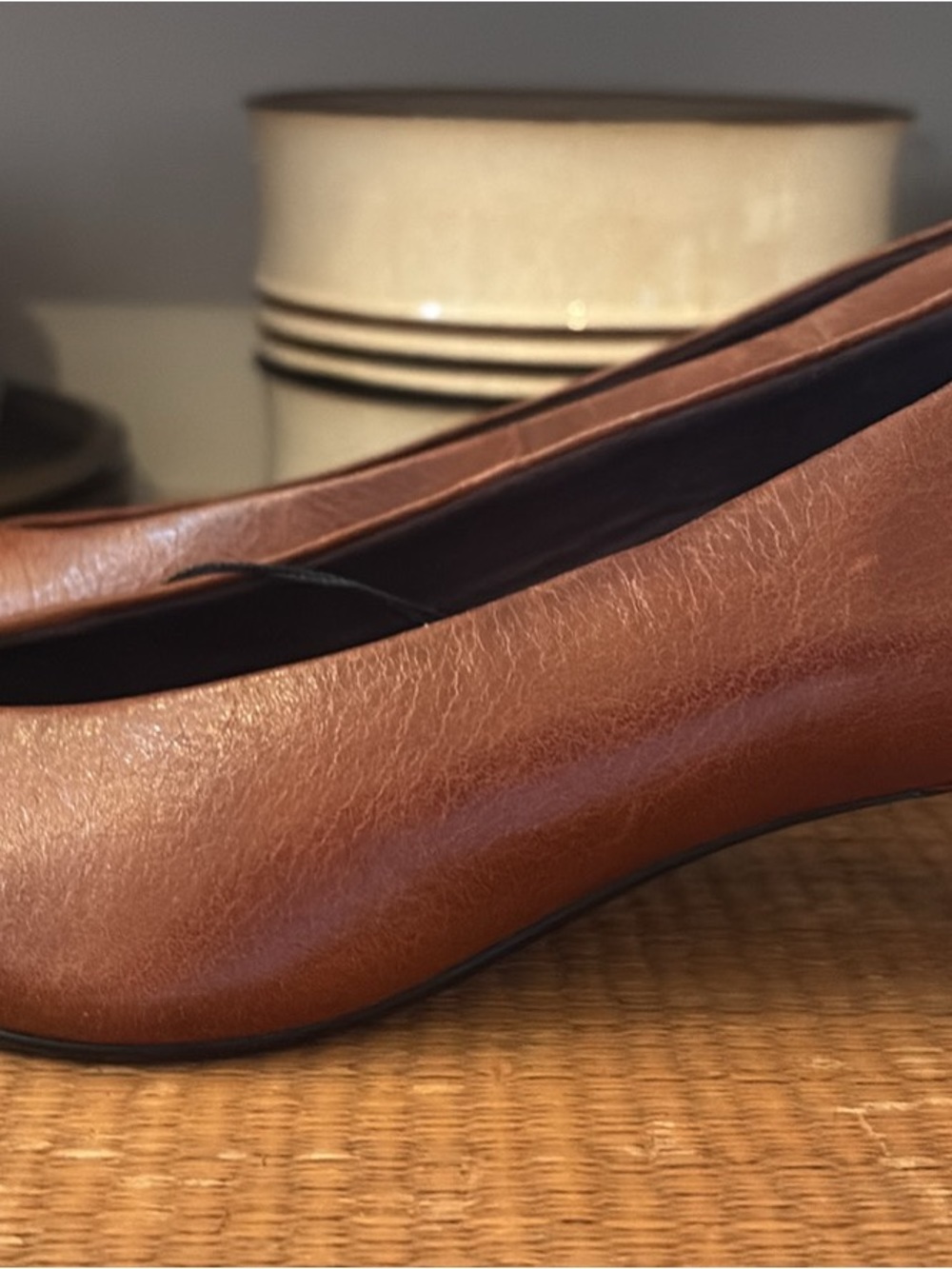 Zara Cognac Pointed-Toe Leather Flats - Picture 2 of 4